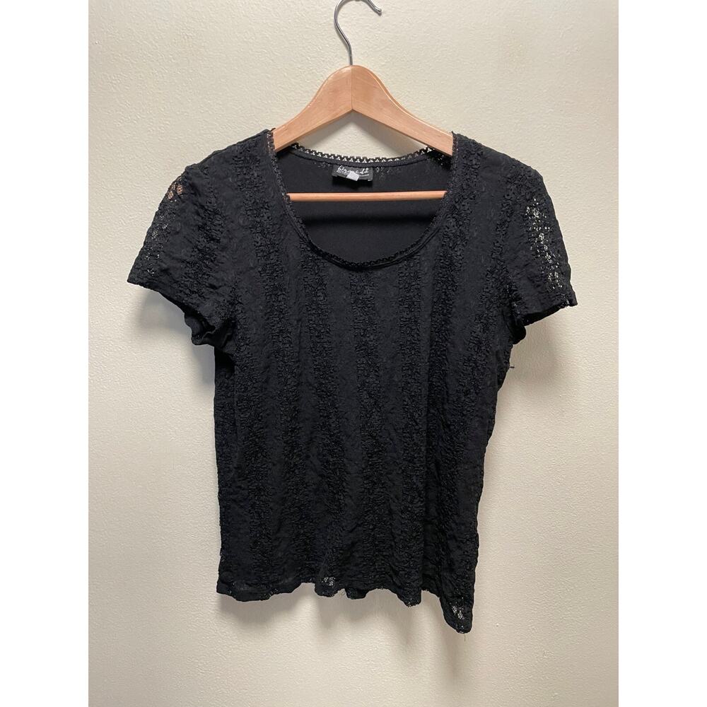 Biyaycda Womens Top Size Large Black Floral Lace Mesh Whimsigoth Fairy 90s Y2K